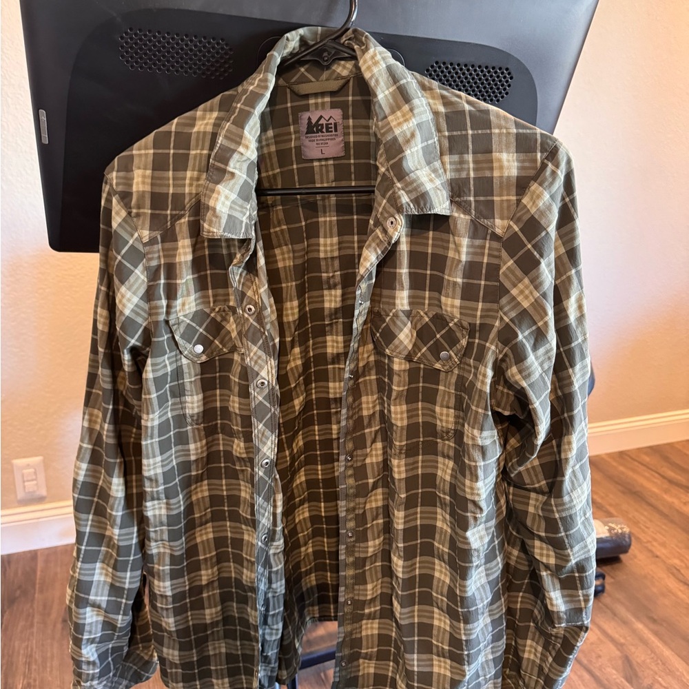 REI Olive Plaid Shirt